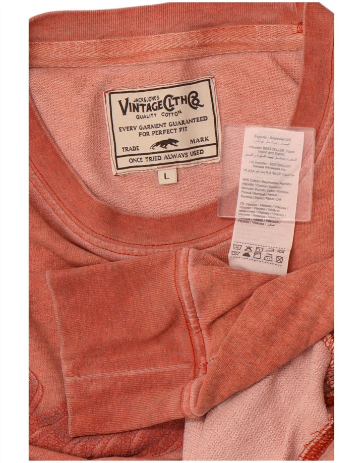 JACK & JONES Mens Graphic Top Long Sleeve Large Pink Cotton