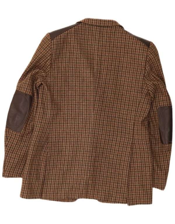 Vintage Mens 2 Button Blazer Jacket IT 52 XL Brown Houndstooth Wool