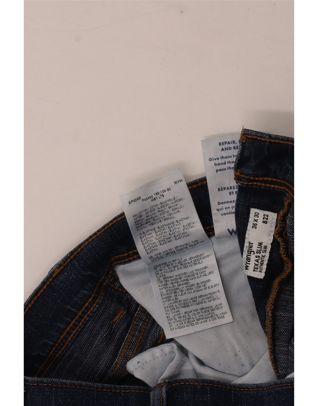 Wrangler Mens Texas Slim Jeans W36 L30 Navy Blue Cotton