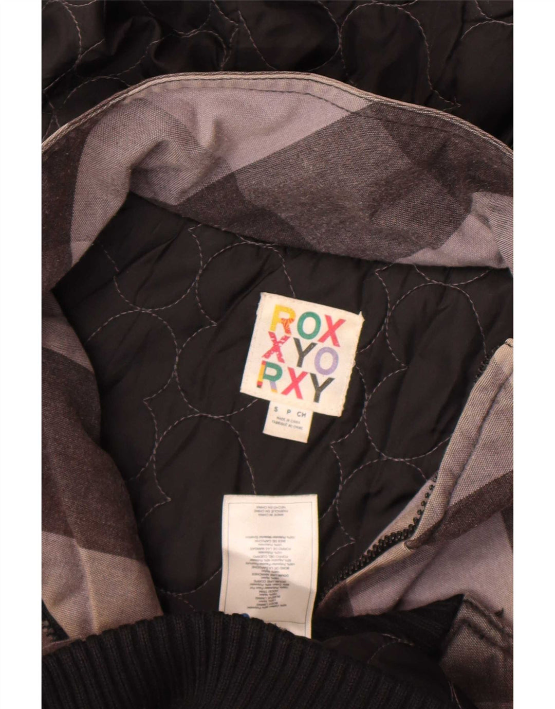 Roxy Womens Hooded Bomber Jacket UK 10 Small Grey Check Cotton