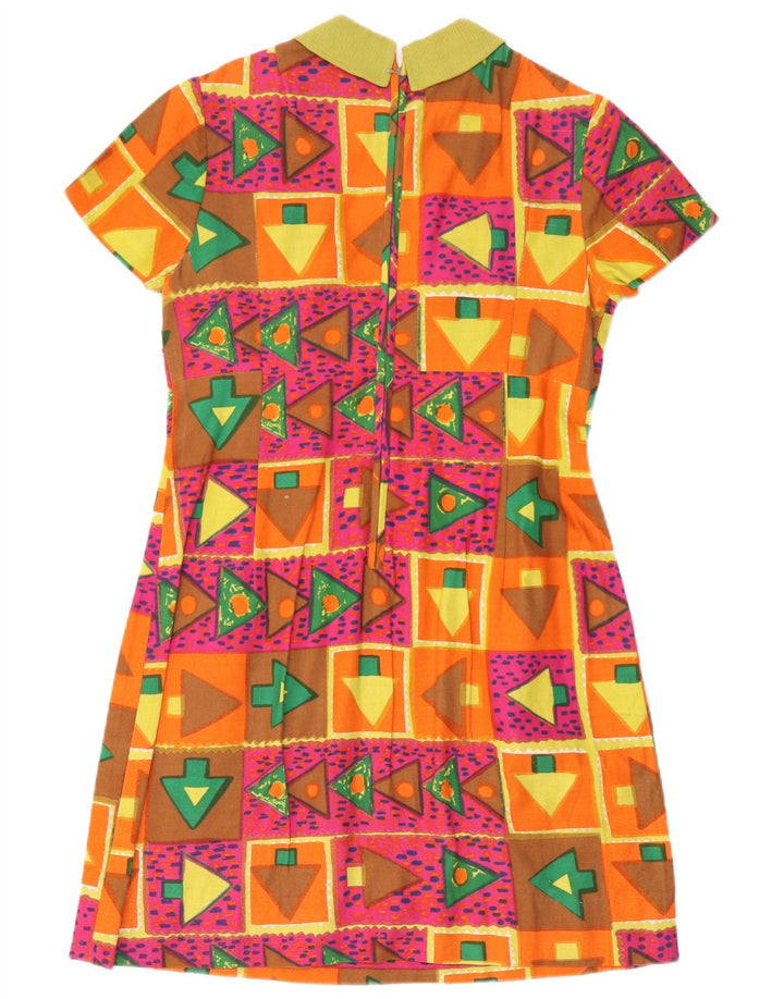 Vintage Womens Front Tie A-Line Dress UK 16 Large Multicoloured Geometric