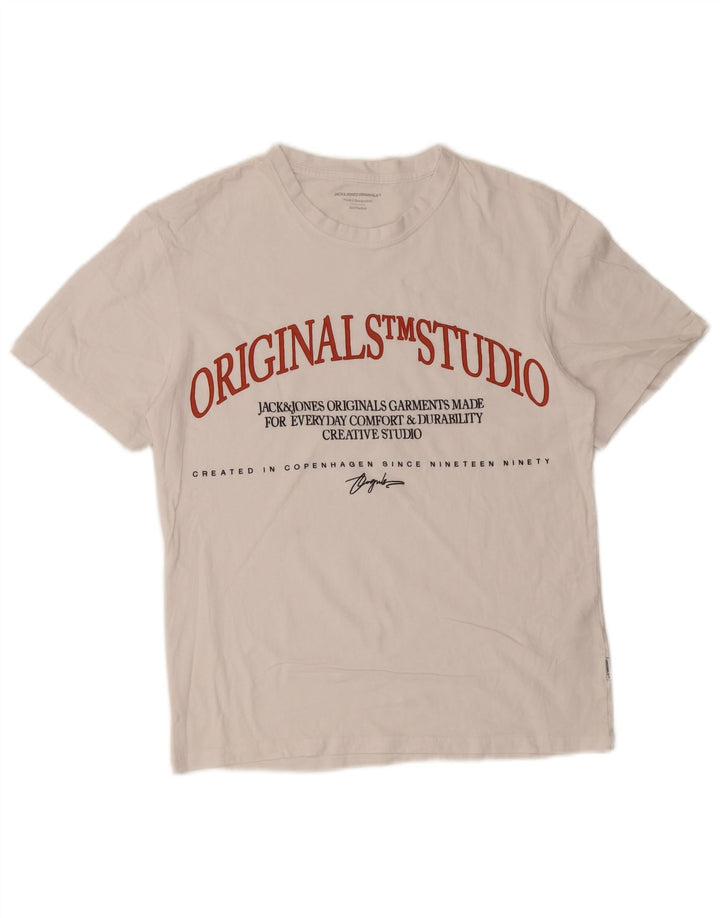 Jack & Jones Mens Graphic T-Shirt Top Medium White Cotton