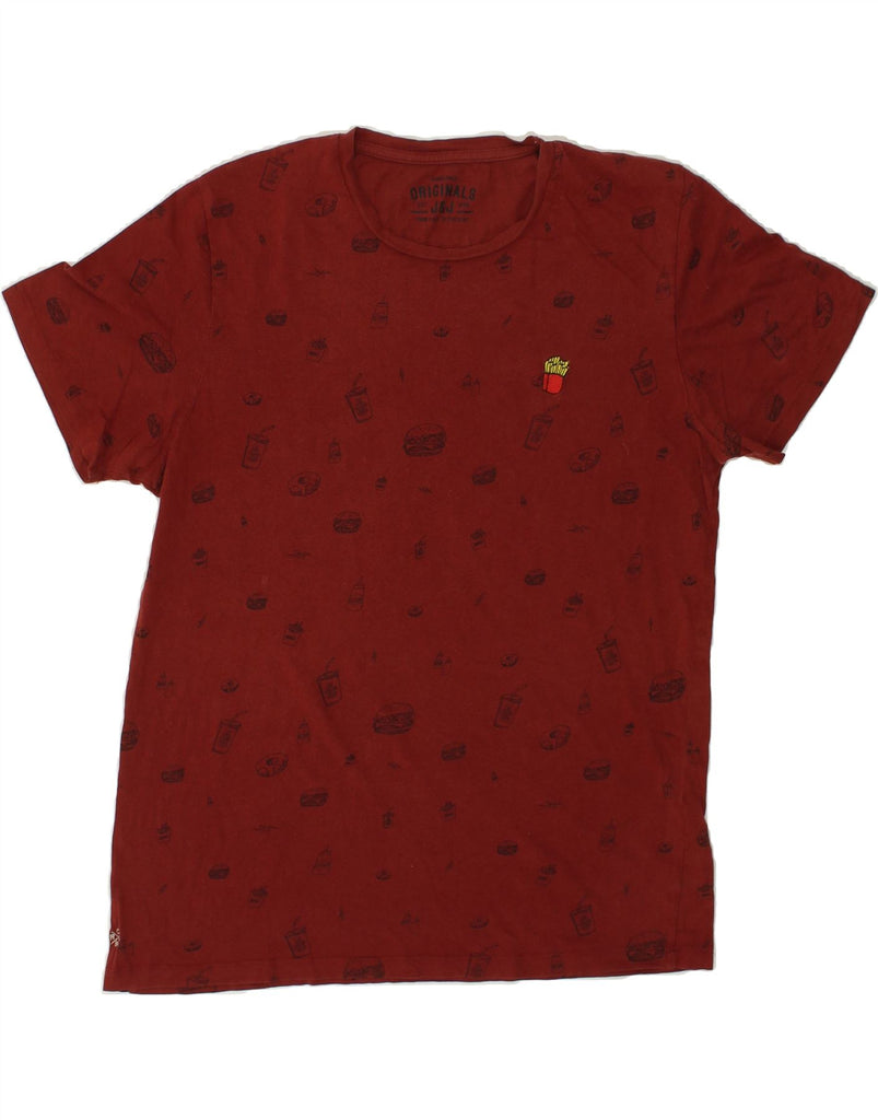 JACK & JONES Mens Abstract Pattern T-Shirt Top Medium Maroon Cotton | Vintage Jack & Jones | Thrift | Second-Hand Jack & Jones | Used Clothing | Messina Hembry 