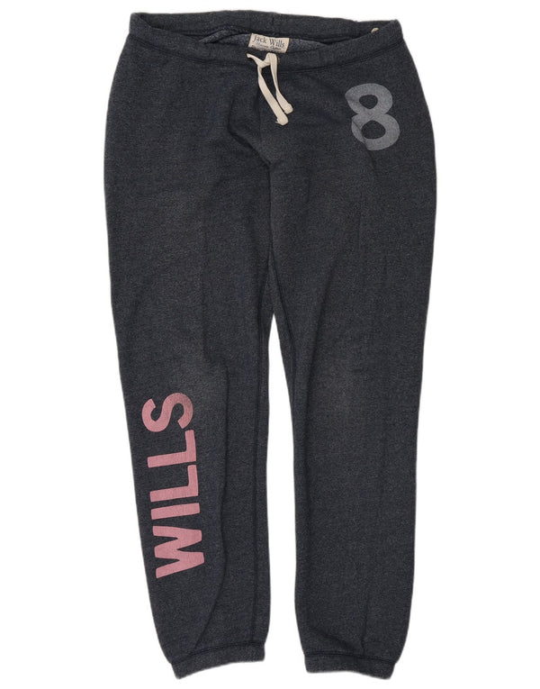 Jack Wills Womens Graphic Tracksuit Trousers Joggers UK 10 Small Navy Blue
