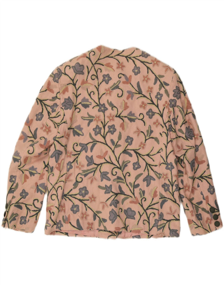 Vintage Womens 6 Button Blazer Jacket EU 40 Medium Pink Floral Cotton