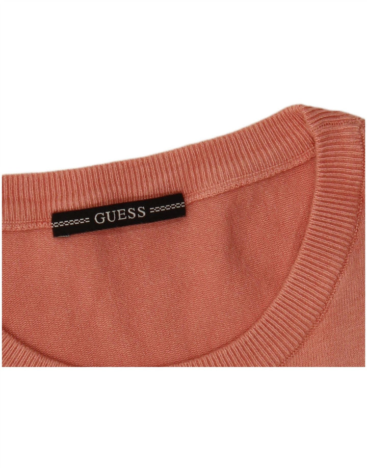 Guess Womens Graphic Crew Neck Jumper Sweater UK 14 Medium Pink