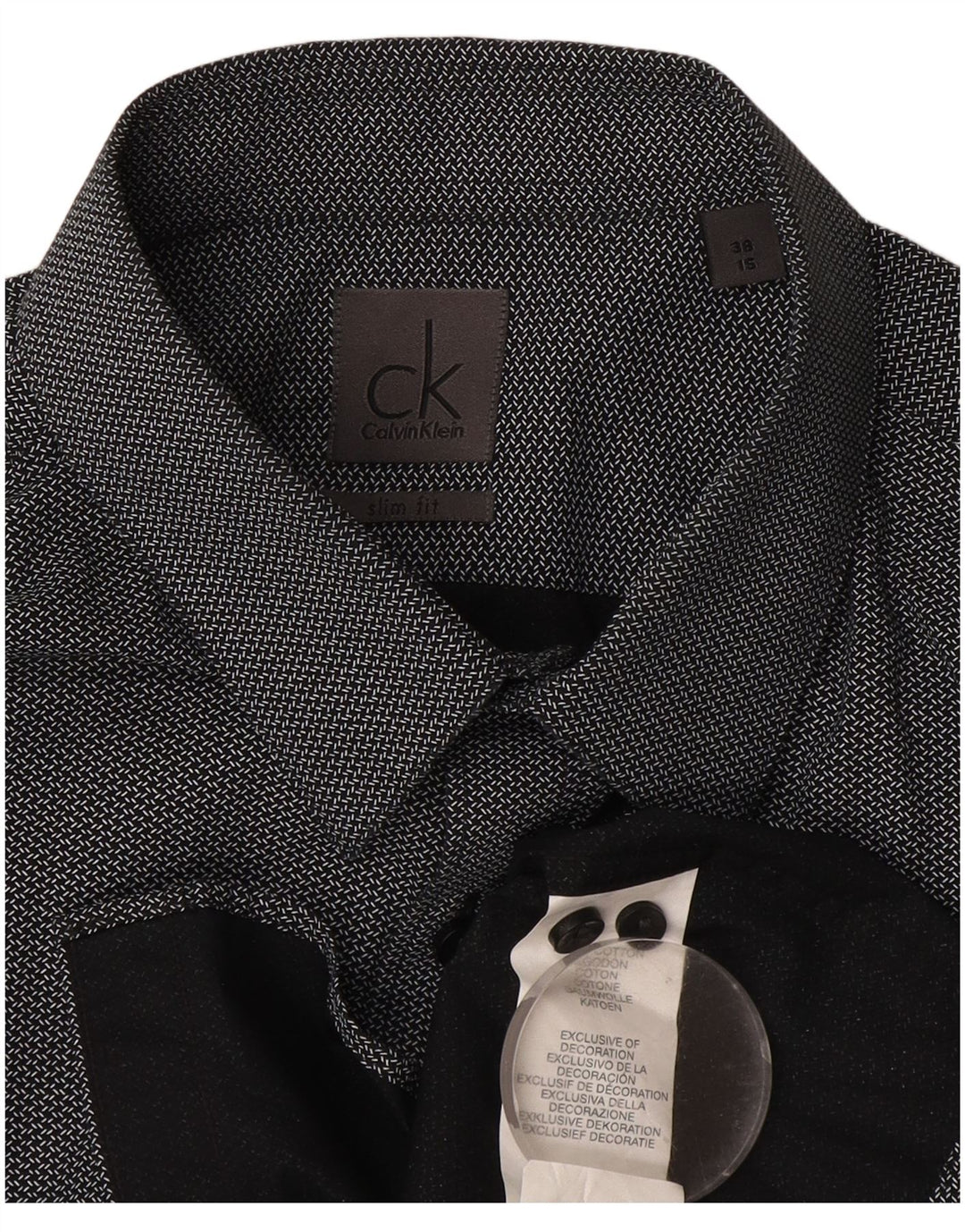 Calvin Klein Mens Slim Fit Shirt Size 38 15 Medium Black Herringbone Cotton