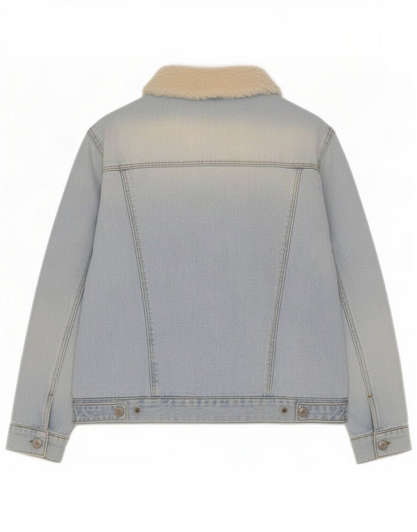 Topshop Womens Sherpa Denim Jacket UK 10 Small Blue Colourblock Cotton