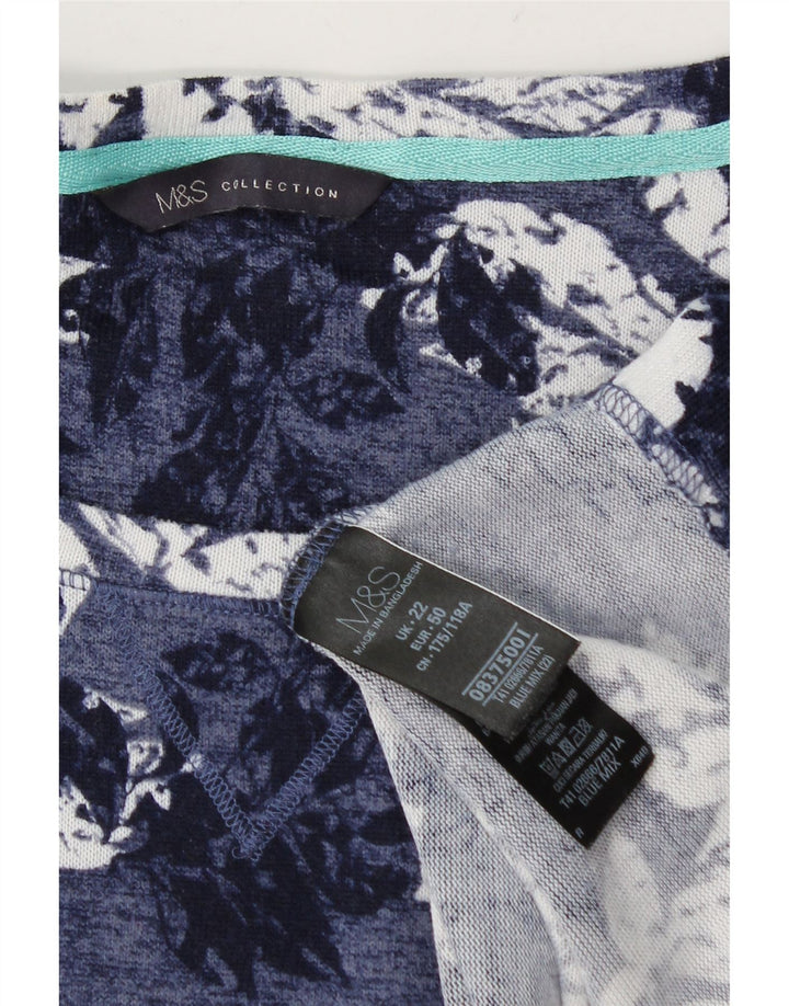 Marks & Spencer Womens T-Shirt Top UK 22 3XL Blue Floral Polyester