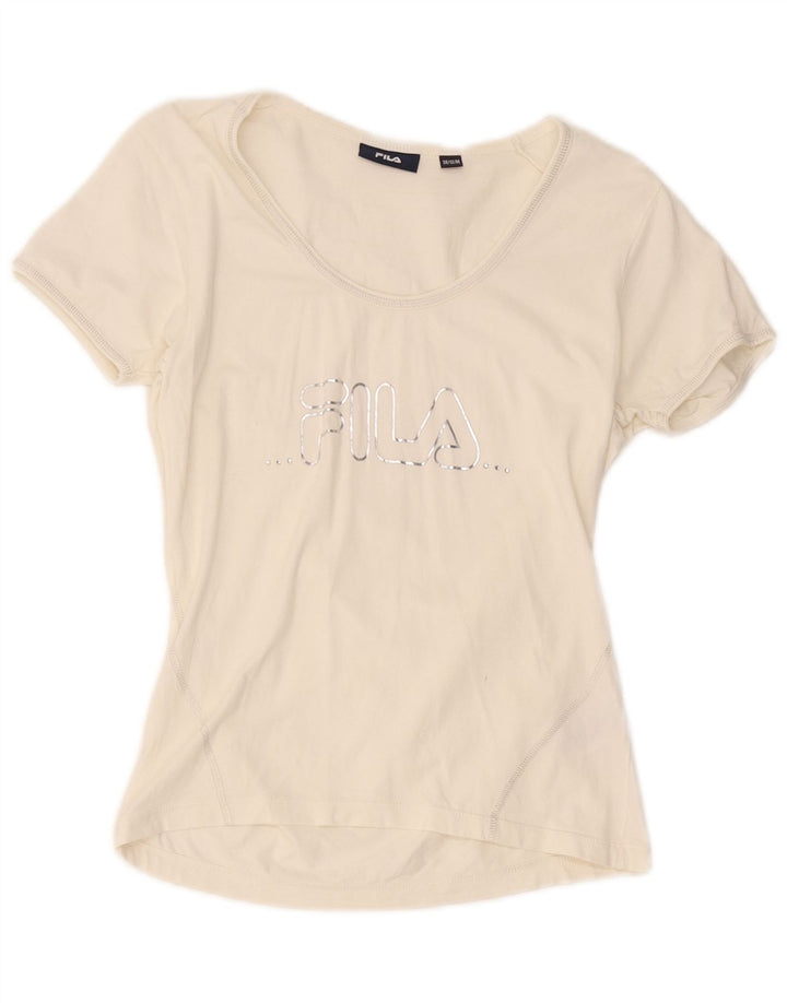 Fila Womens Graphic T-Shirt Top UK 12 Medium White Cotton