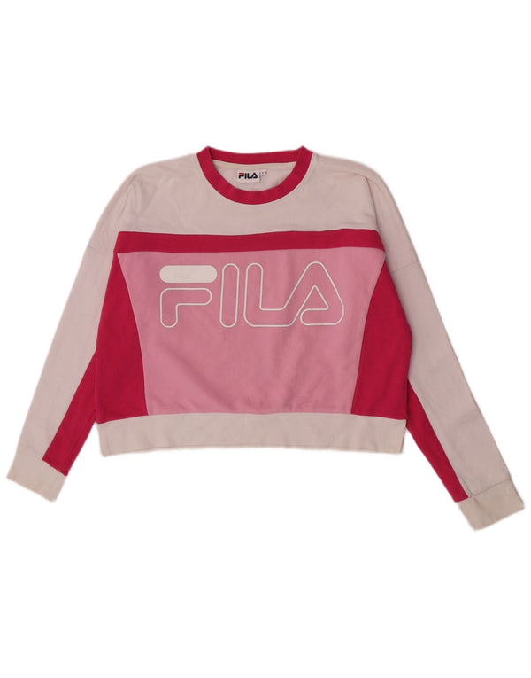 Fila Womens Oversized Crop Sweatshirt Jumper UK 10 Small Pink Colourblock
