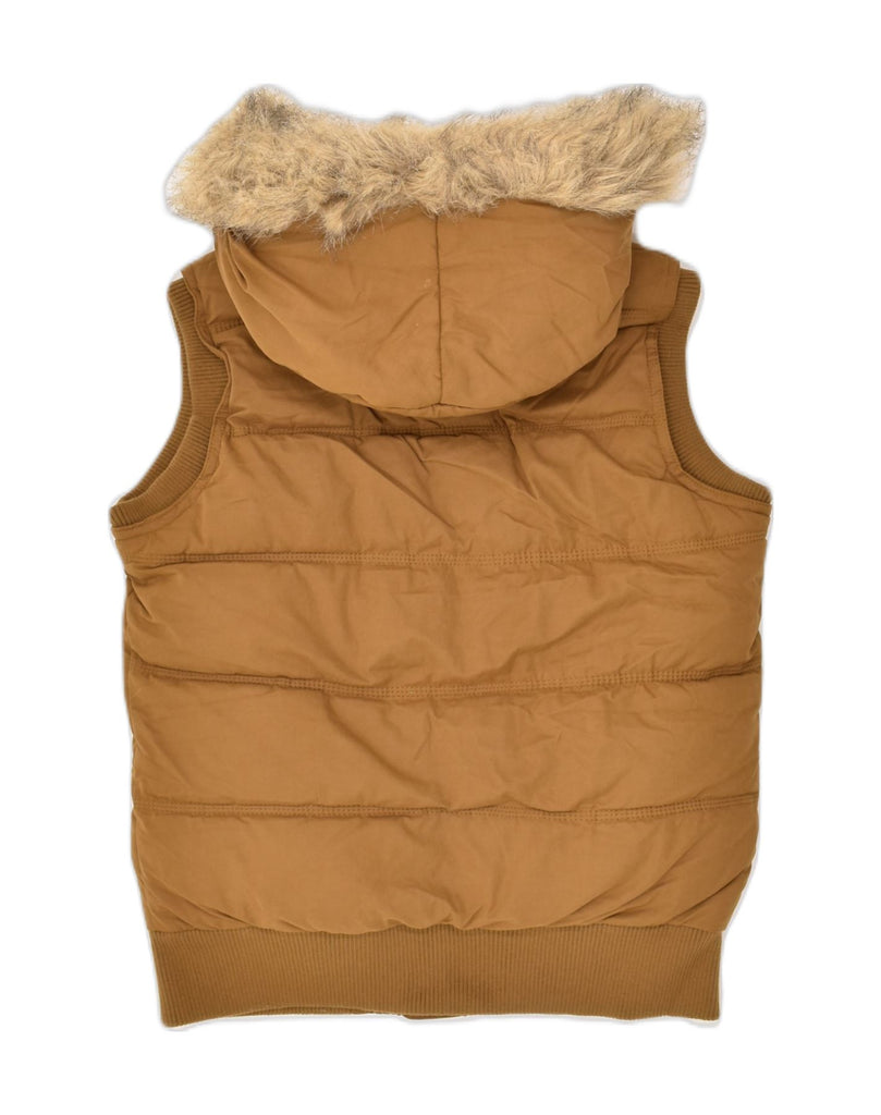 FAT FACE Womens Sherpa Hooded Padded Gilet UK 10 Small Brown Polyester | Vintage Fat Face | Thrift | Second-Hand Fat Face | Used Clothing | Messina Hembry 