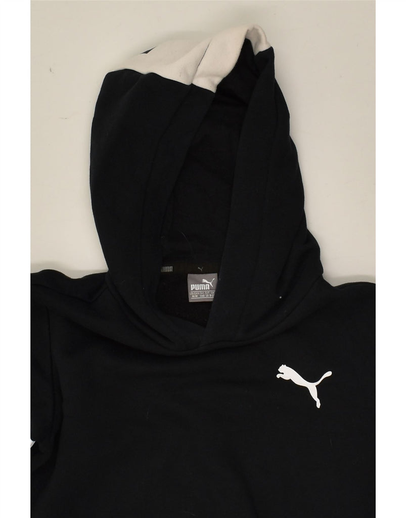 PUMA Boys Graphic Hoodie Jumper 9-10 Years Black Colourblock Cotton | Vintage Puma | Thrift | Second-Hand Puma | Used Clothing | Messina Hembry 