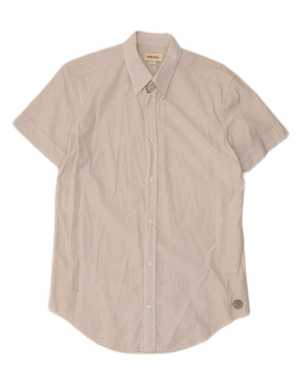 Diesel Mens Short Sleeve Shirt Large White Pinstripe Cotton