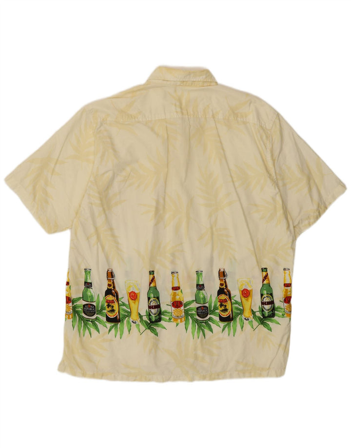 Vintage Mens Abstract Pattern Short Sleeve Shirt Medium Yellow Hawaiian