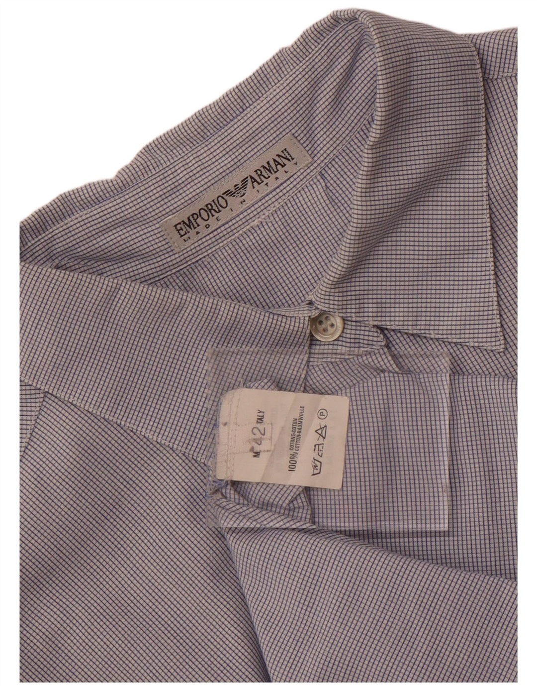 Emporio Armani Womens Shirt IT 42 Medium Blue Check Cotton