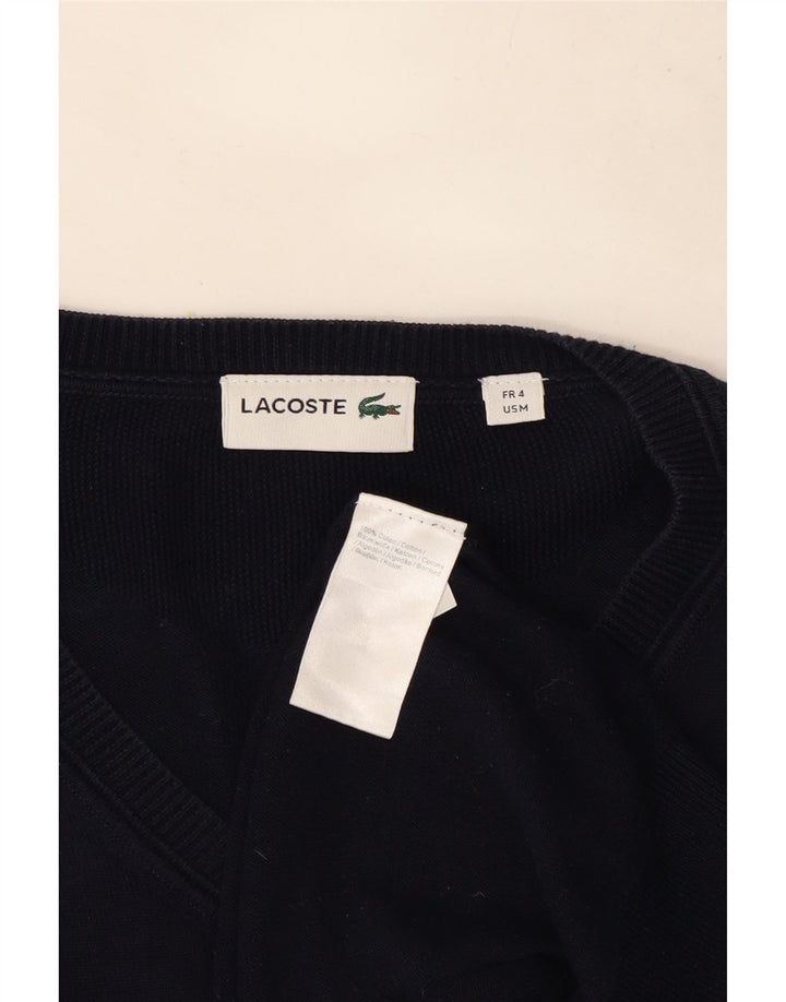 Lacoste Mens V-Neck Jumper Sweater Size 4 Medium Navy Blue Cotton