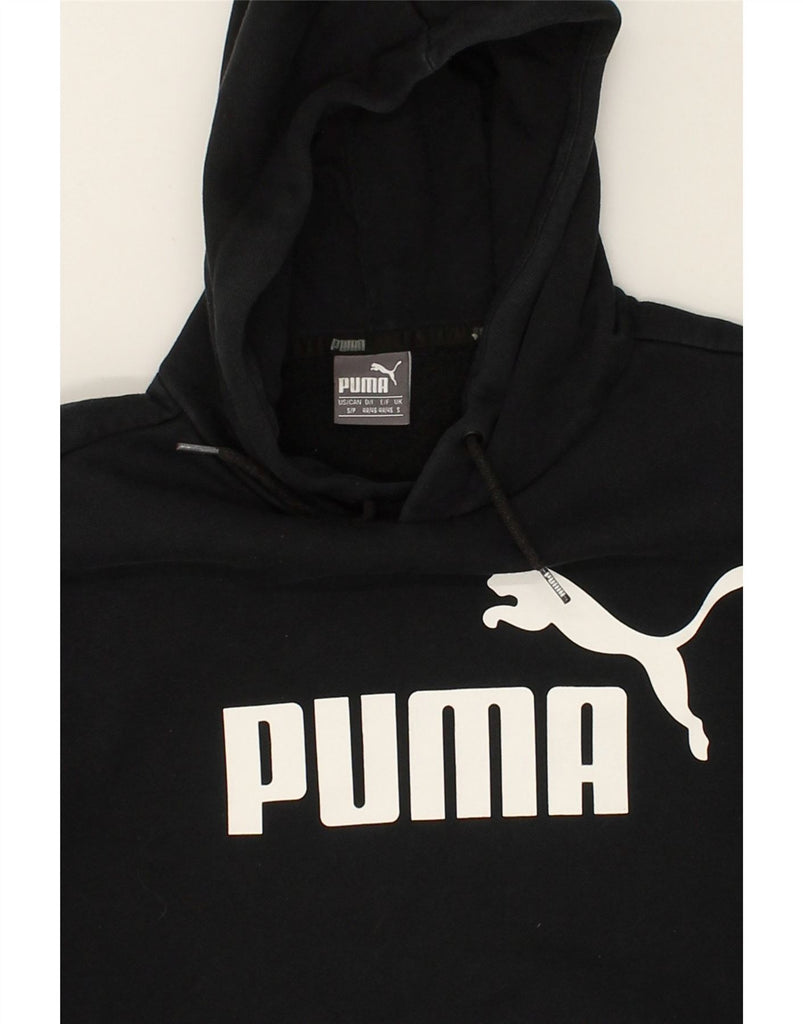 PUMA Mens Graphic Hoodie Jumper Small Black Cotton | Vintage Puma | Thrift | Second-Hand Puma | Used Clothing | Messina Hembry 