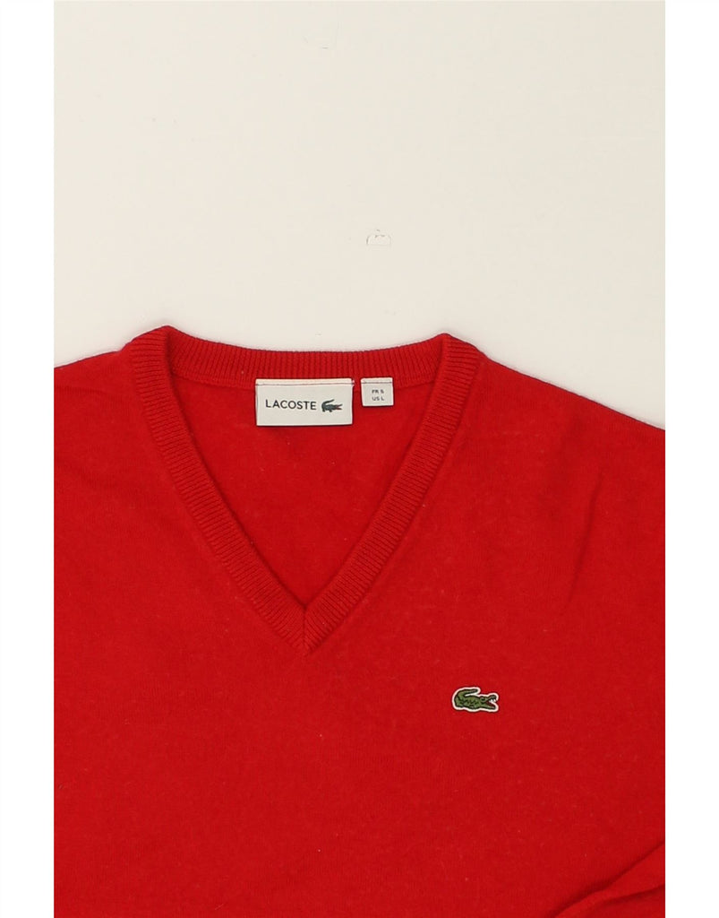 LACOSTE Mens V-Neck Jumper Sweater Size 5 Large Red Wool | Vintage Lacoste | Thrift | Second-Hand Lacoste | Used Clothing | Messina Hembry 