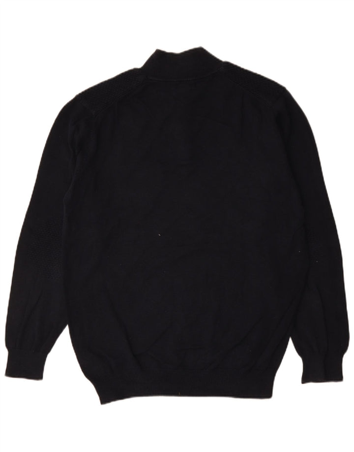 Massimo Dutti Mens Button Neck Jumper Sweater XL Navy Blue Cotton