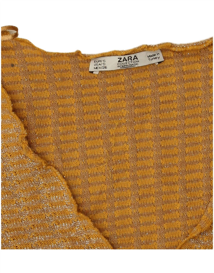 Zara Womens Crop Blouse Top UK 10 Small Yellow Flecked Polyester