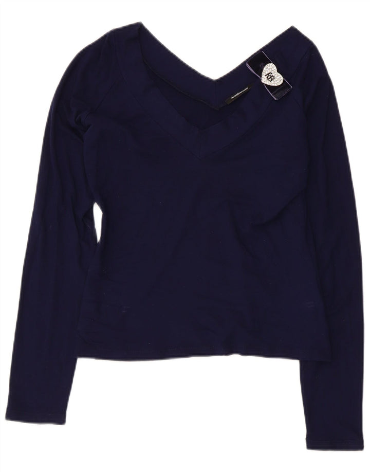 ROCCOBAROCCO Womens Crop Top Long Sleeve US 8 Medium Navy Blue Viscose