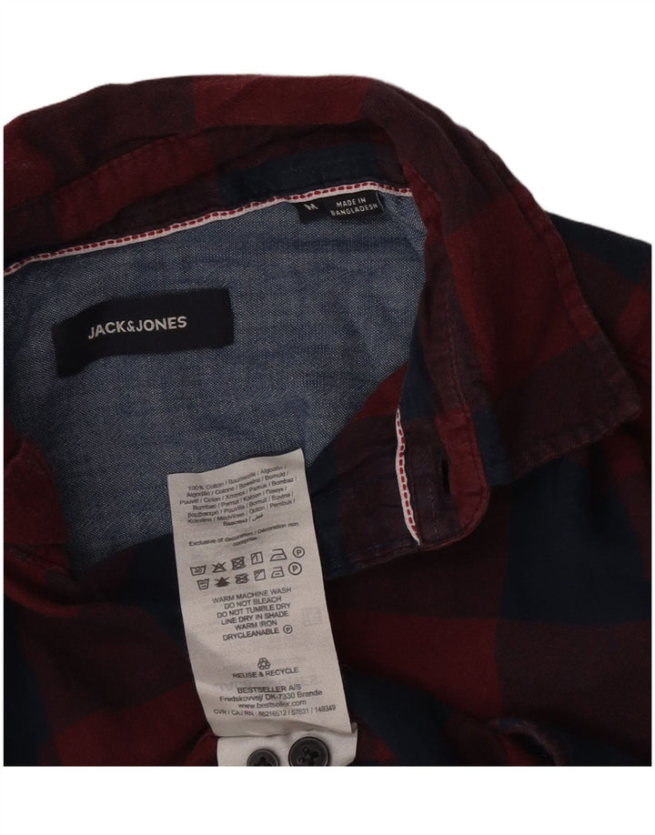 Jack & Jones Mens Flannel Shirt Medium Burgundy Gingham Cotton
