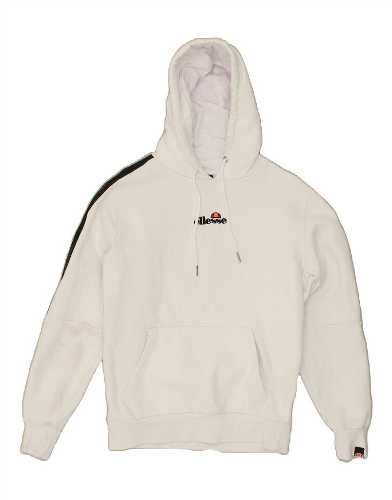 ELLESSE Womens Graphic Hoodie Jumper UK 14 Medium White Cotton | Vintage Ellesse | Thrift | Second-Hand Ellesse | Used Clothing | Messina Hembry 