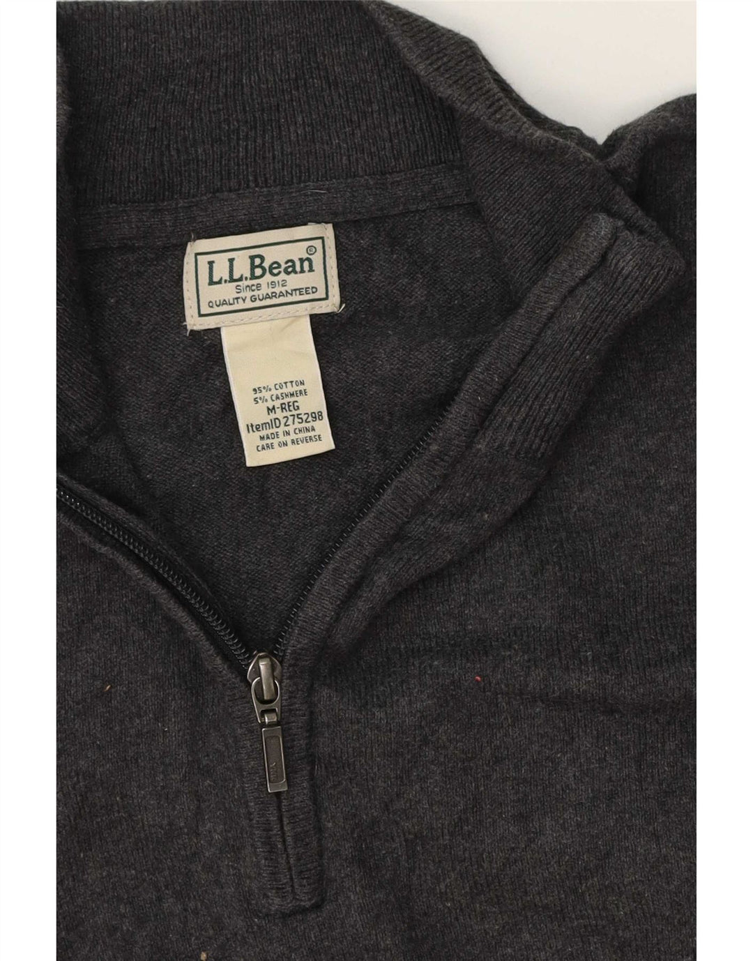L.L.Bean Mens Regular Fit Zip Neck Jumper Sweater Medium Grey Classic