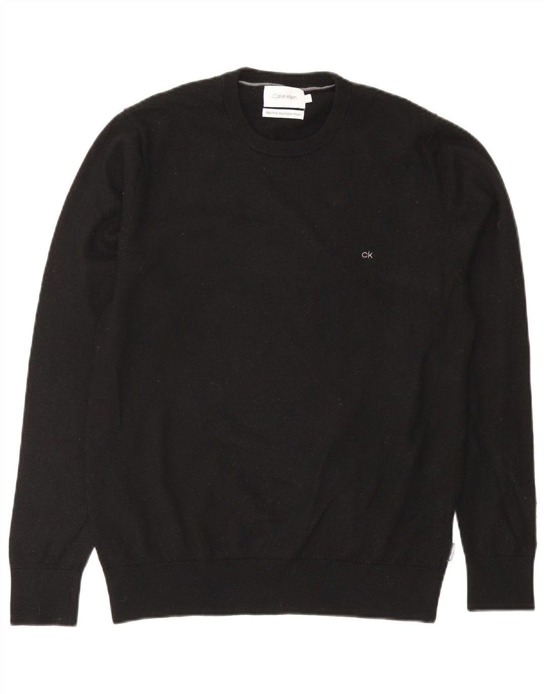 Calvin Klein Womens Crew Neck Jumper Sweater UK 16 Large Black Wool