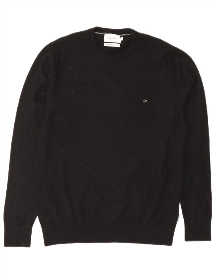Calvin Klein Womens Crew Neck Jumper Sweater UK 16 Large Black Wool