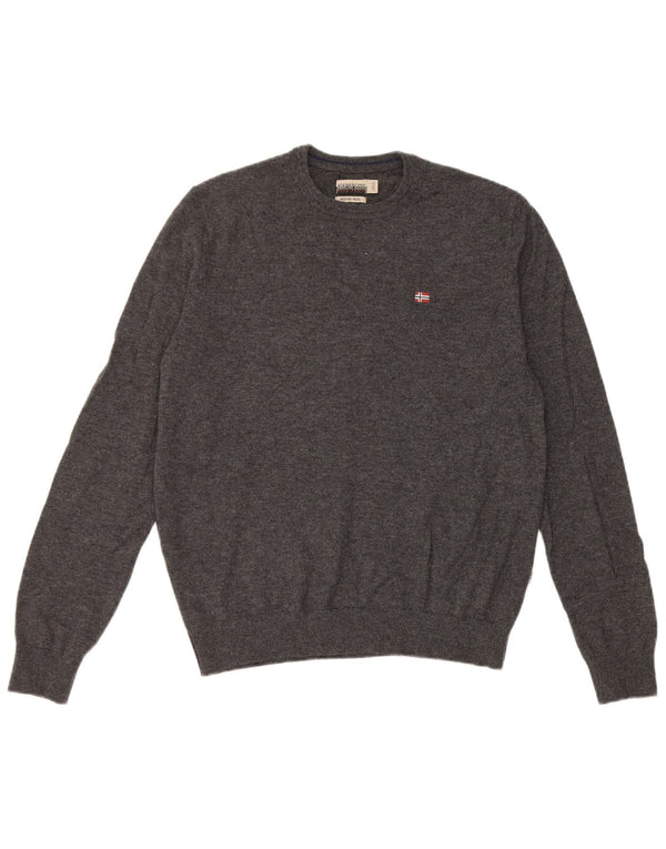 Napapijri Mens Geographic Crew Neck Jumper Sweater Small Grey Merino Wool