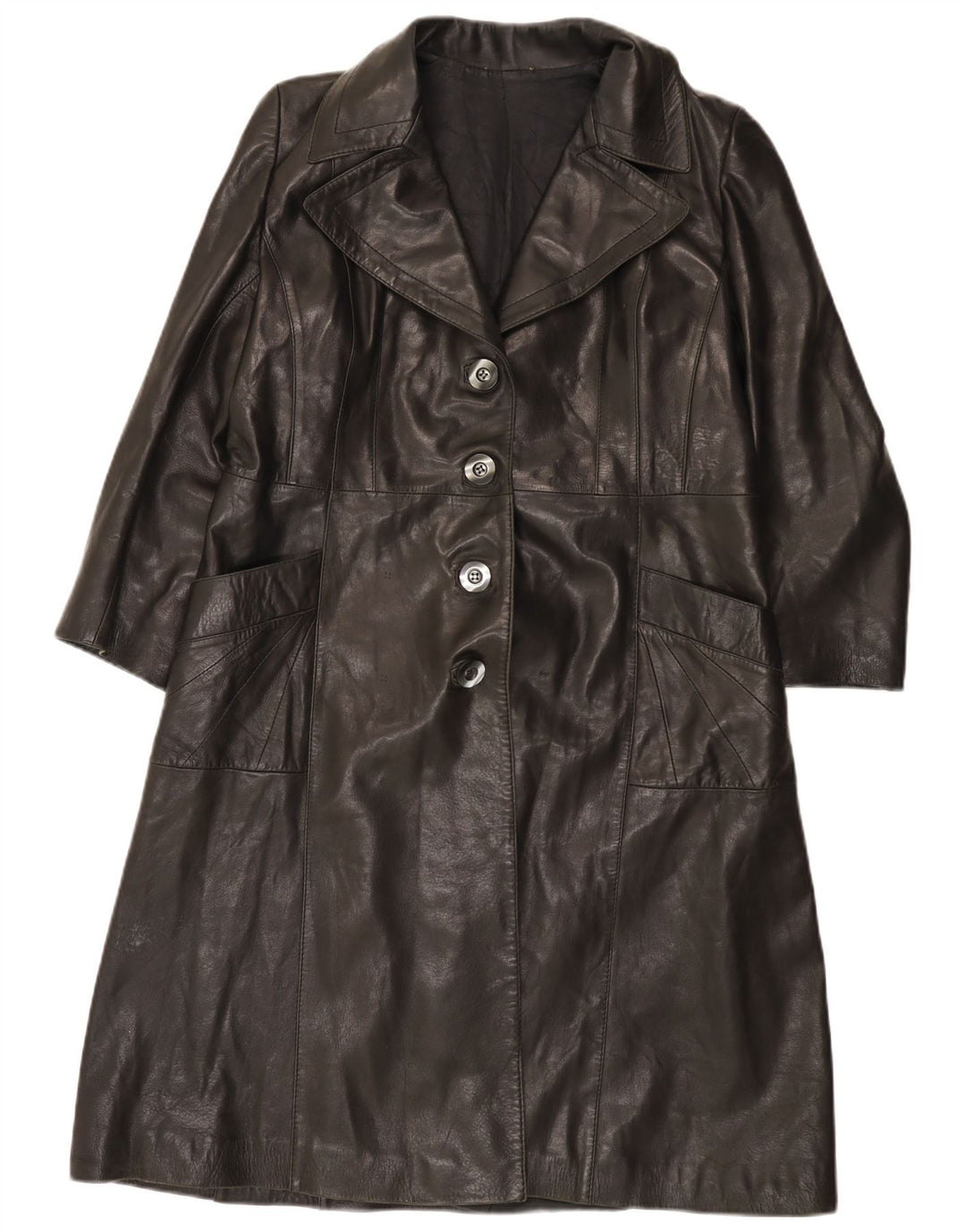 VINTAGE Womens Leather Coat IT 48 XL Black