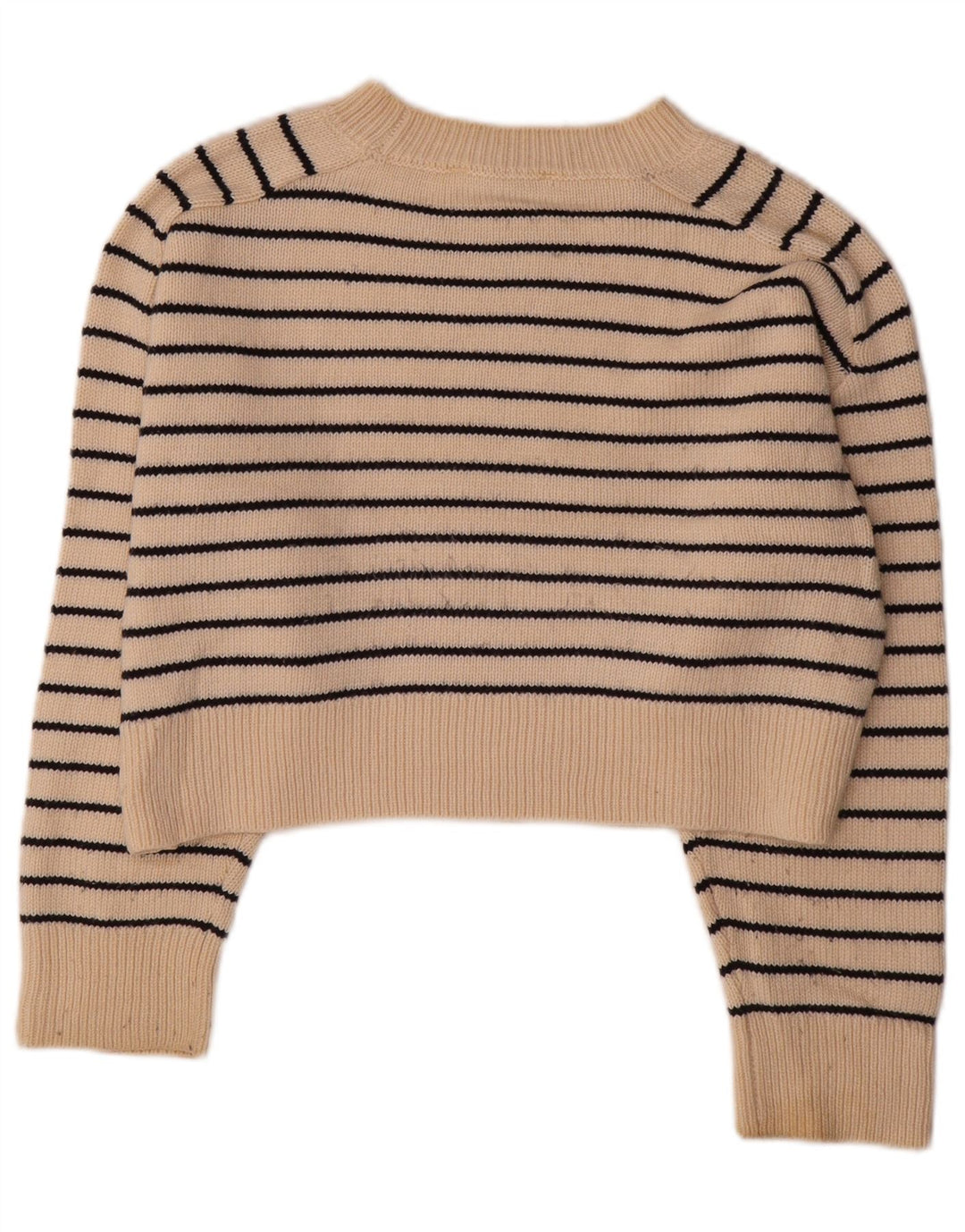 ZARA Womens Crop Boat Neck Jumper Sweater UK 10 Small Off White Striped