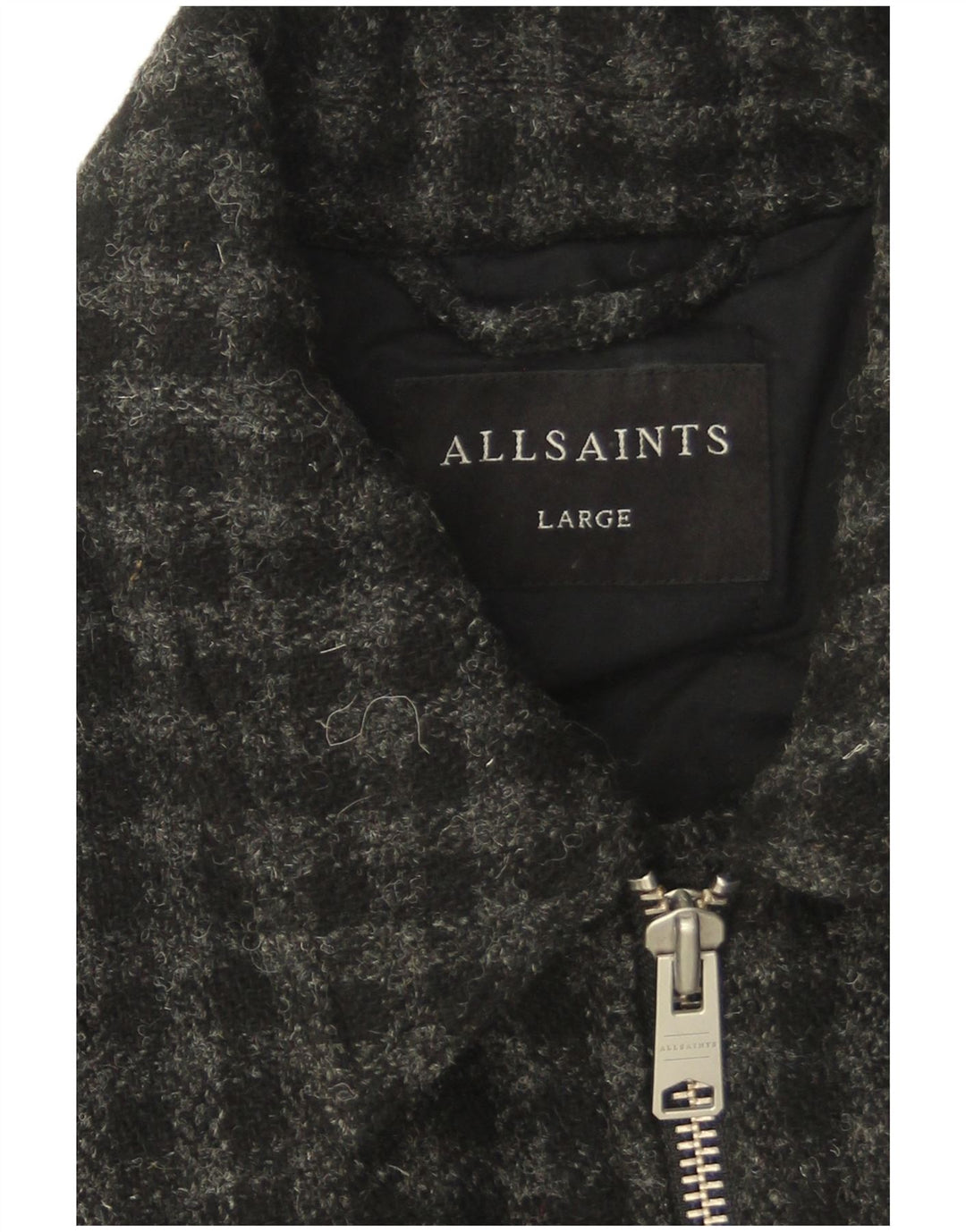 All Saints Mens Bomber Jacket UK 40 Large Grey Check Wool