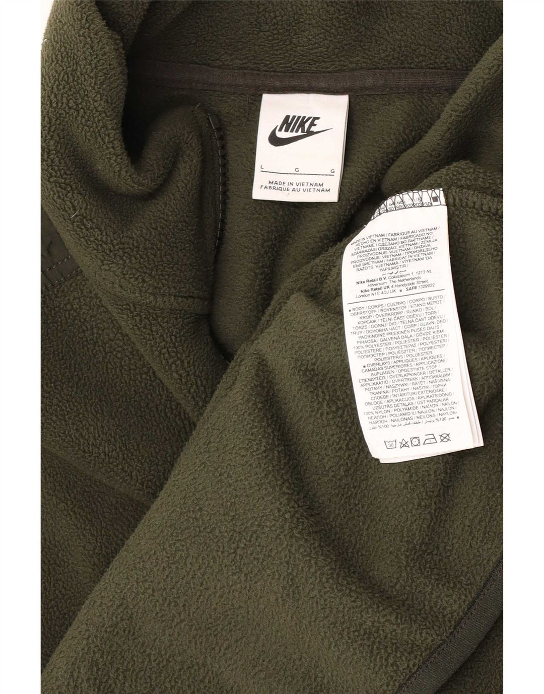 Nike Mens Zip Neck Fleece Jumper Large Khaki Polyester