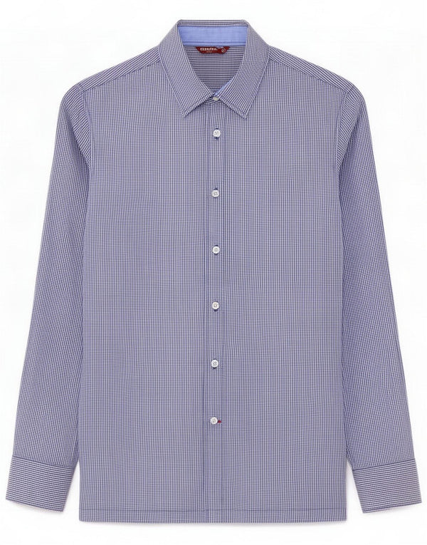 Carrera Mens Shirt Medium Blue Gingham Cotton