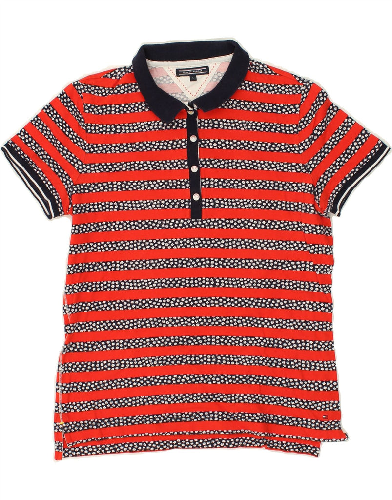 TOMMY HILFIGER Womens Polo Shirt UK 14 Large Red Striped Cotton | Vintage Tommy Hilfiger | Thrift | Second-Hand Tommy Hilfiger | Used Clothing | Messina Hembry 