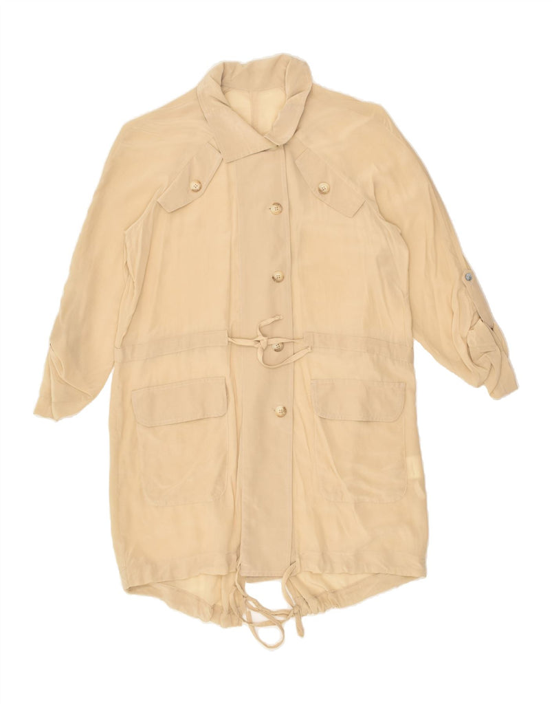 VINTAGE Womens Longline Overshirt Shirt UK 10 Small Beige Silk | Vintage Vintage | Thrift | Second-Hand Vintage | Used Clothing | Messina Hembry 