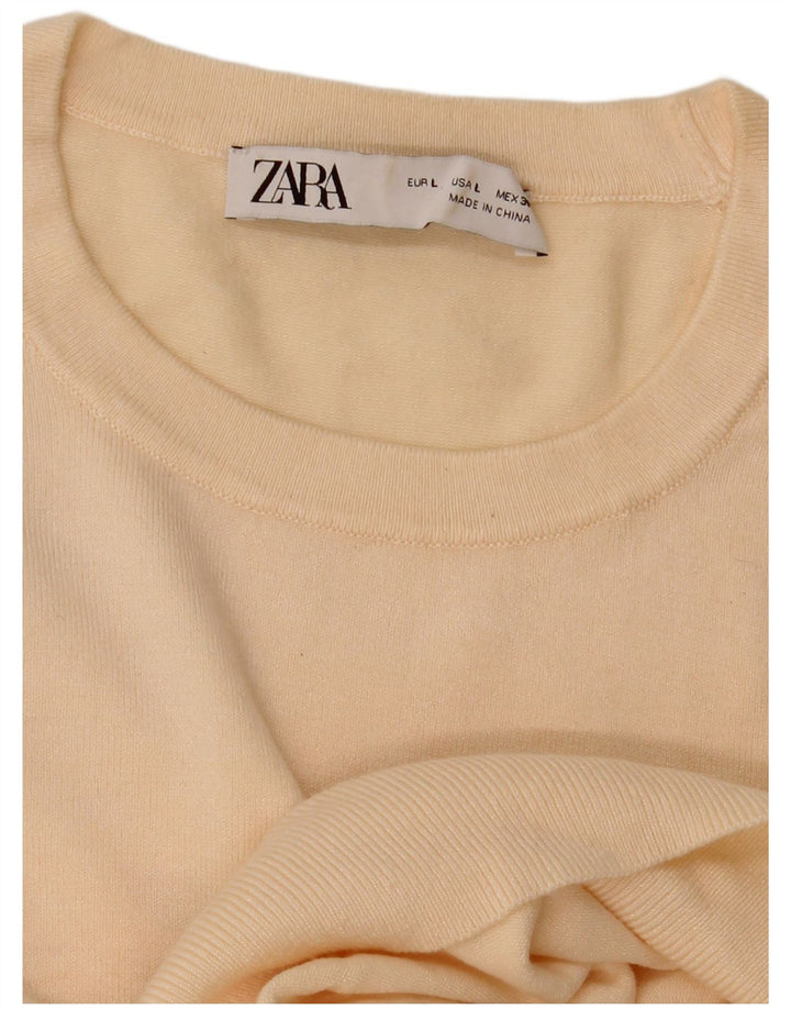 Zara Womens Crew Neck Jumper Sweater UK 14 Large Off White
