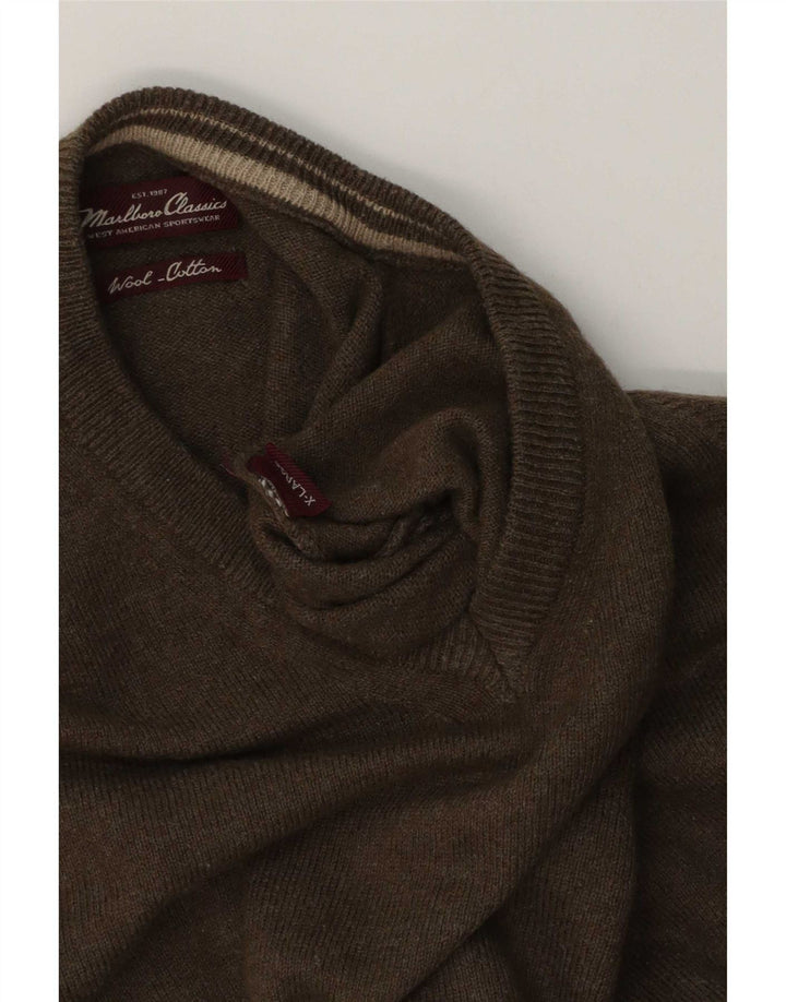Marlboro Classics Mens V-Neck Jumper Sweater XL Khaki Wool