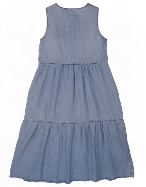 Marks & Spencer Womens Sleeveless Tiered Dress UK 16 Large Blue Tencel