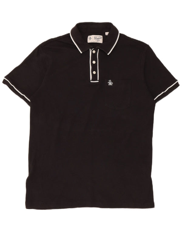 Penguin Mens Polo Shirt Medium Black Striped Cotton