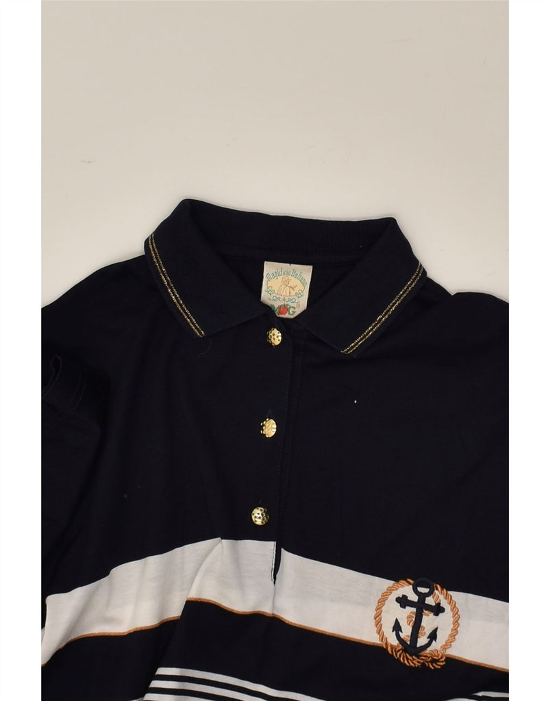 VINTAGE Womens Polo Shirt IT 46 Large Navy Blue Colourblock Cotton | Vintage Vintage | Thrift | Second-Hand Vintage | Used Clothing | Messina Hembry 