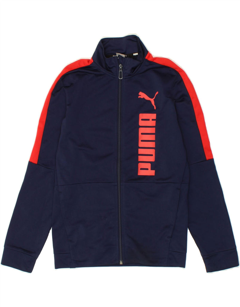 PUMA Boys Graphic Tracksuit Top Jacket 11-12 Years Navy Blue Colourblock Vintage Puma and Second-Hand Puma from Messina Hembry 