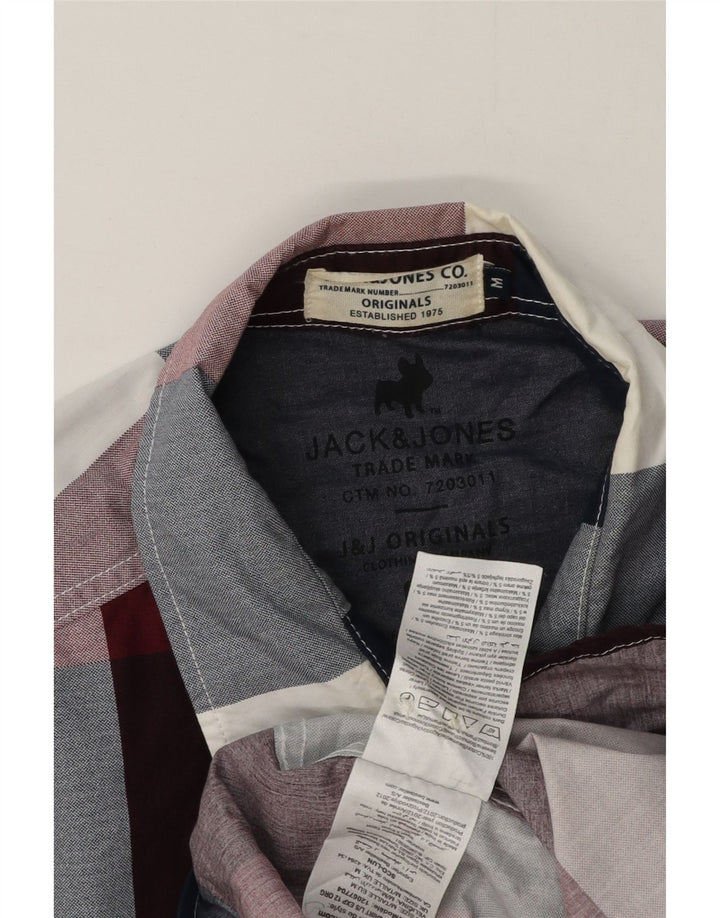 Jack & Jones Mens Shirt Medium Burgundy Gingham Cotton