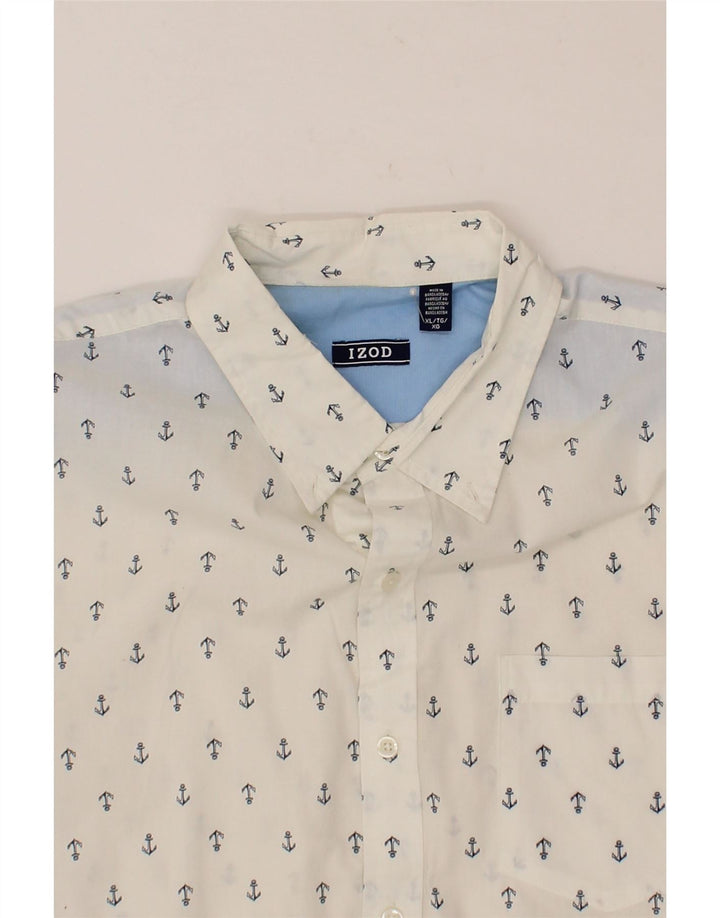 IZOD Mens Abstract Pattern Short Sleeve Shirt XL White Cotton Vintage Izod and Second-Hand Izod from Messina Hembry 