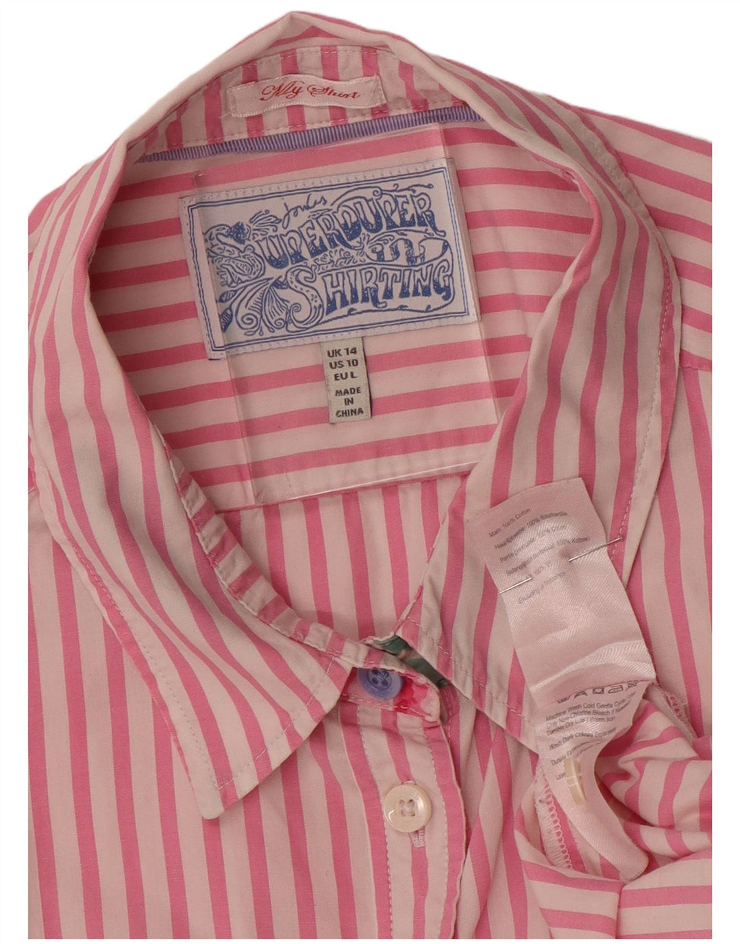 JOULES Womens Shirt UK 14 Large Pink Pinstripe Cotton