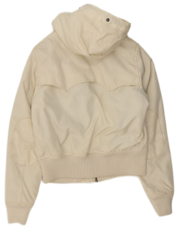 Woolrich Womens Hooded Padded Bomber Jacket UK 14 Medium Off White Nylon