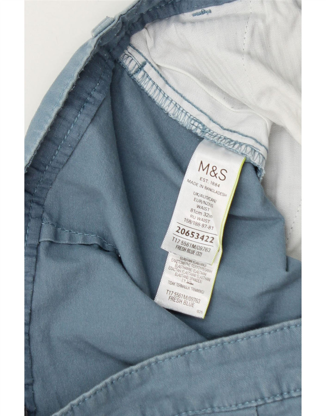 Marks & Spencer Mens Chino Shorts W32 Medium Blue Cotton